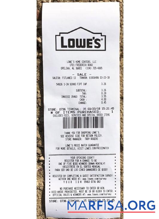 Blank USA Lowe's payment receipt sample